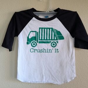 Boden Kids Black and White Raglan Shirt with Green Graphic Crushing It